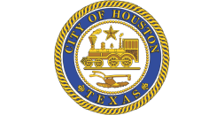 A city of houston seal is shown in gold and blue.