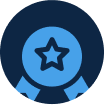 A blue star with two ribbons in the middle.